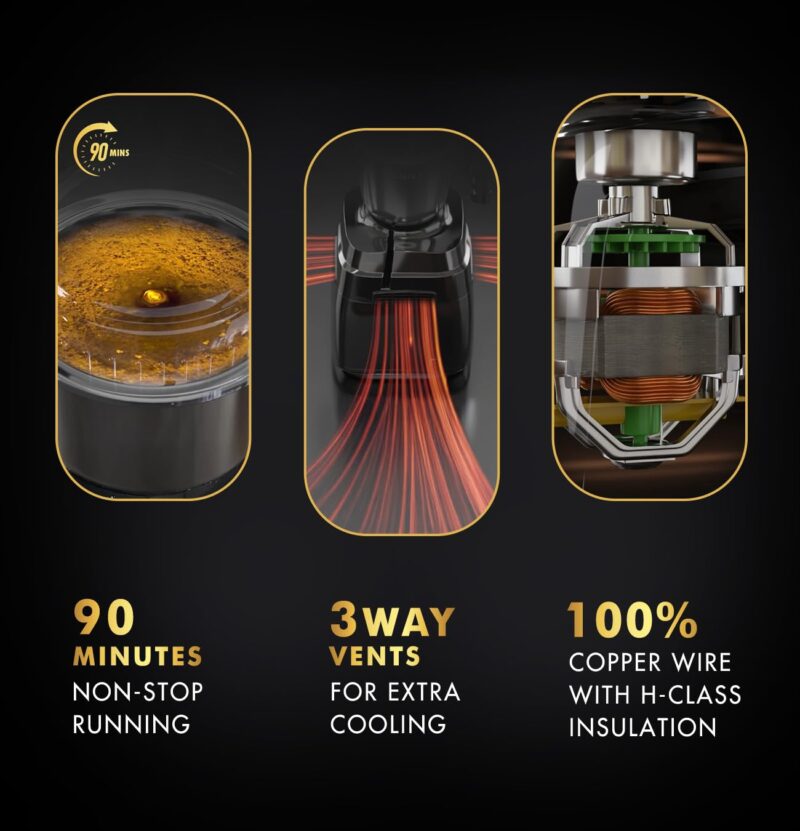 Sujata MG03 Mixer Grinder |1000 Watts Double Ball Bearing Motor|24000 RPM|Non-Stop 90 Mins Running|4 Jars including 1750ml Blender with Coconut Milk Extractor, 1500ml, 1000ml, 500ml Jar| Red & Black - Image 6