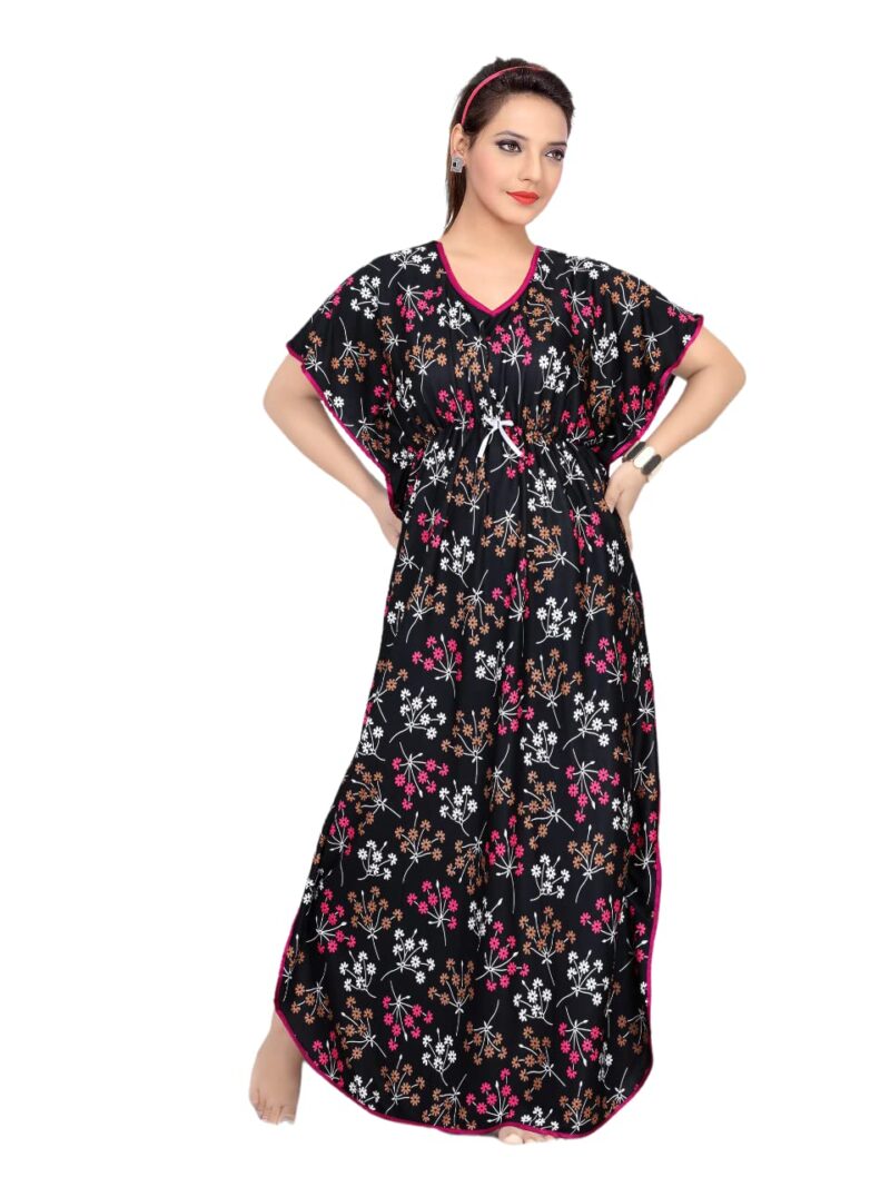 G4Girl Women Satin Maxi Kaftan Nighty Gown (Free Size, Black) (Free Size, Black A)