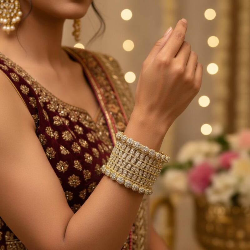 Weding Special Kangan Set With Zircon Gemstone & Kundan For Women & Girls | Traditional Chuda Set | Bridal Glass Chud Set For Wedding, Parties, Function - Image 3