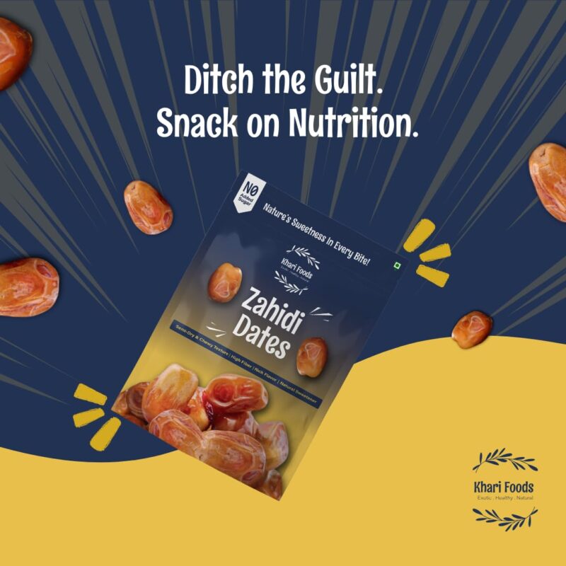 Khari Foods Premium Dried Zahidi Brown Dates, Khajur/Khajoor Dry Fruits, Energy Booster, High Fibre, Healthy Snacks (500g) - Image 5