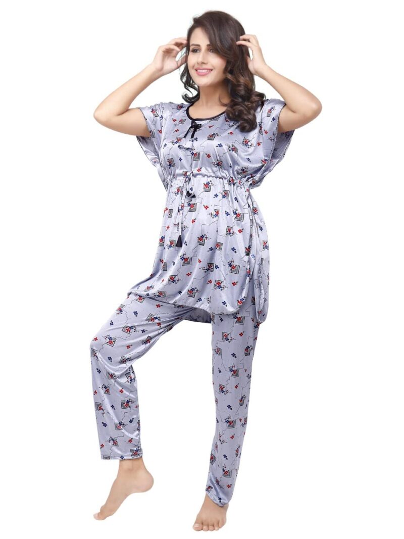 G4Girl Long Printed Kaftan Nightsuit (Free Size, Peach) (Free Size, Grey) - Image 4