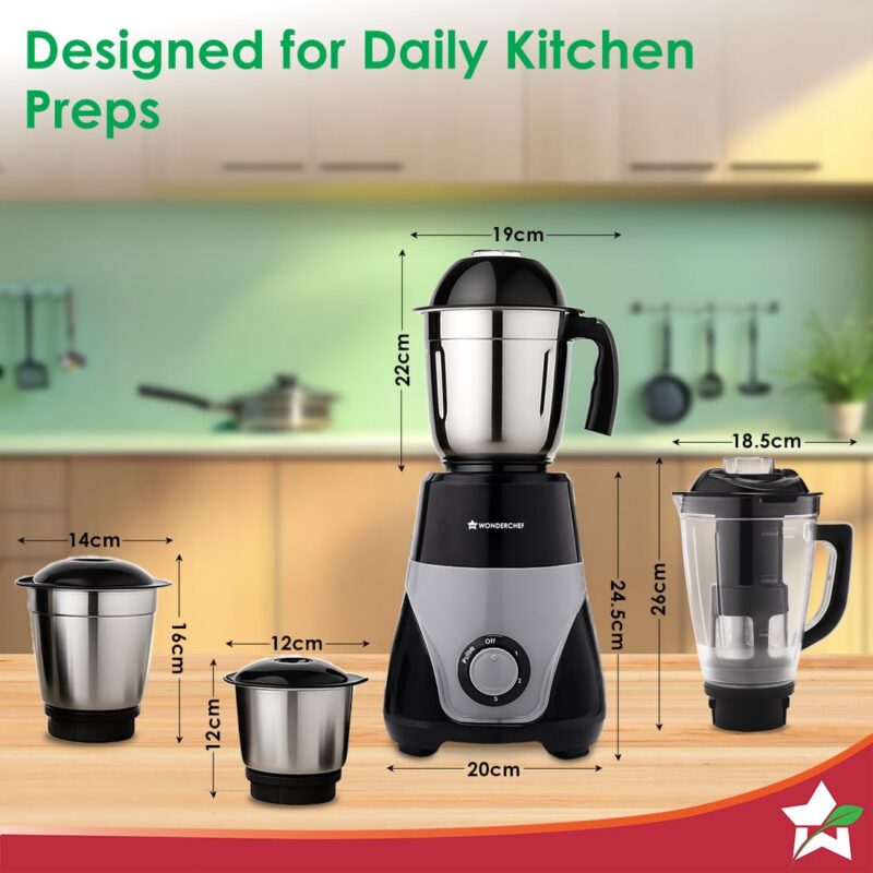 Wonderchef Vista Mixer Grinder | 4 Multi-purpose Jars | 750W | Sharp Stainless-steel Blades | For Masalas, Chutneys, Fresh Fruit Juices | 3-Speed Control | Advanced Safety Features | 2-Year Warranty - Image 3