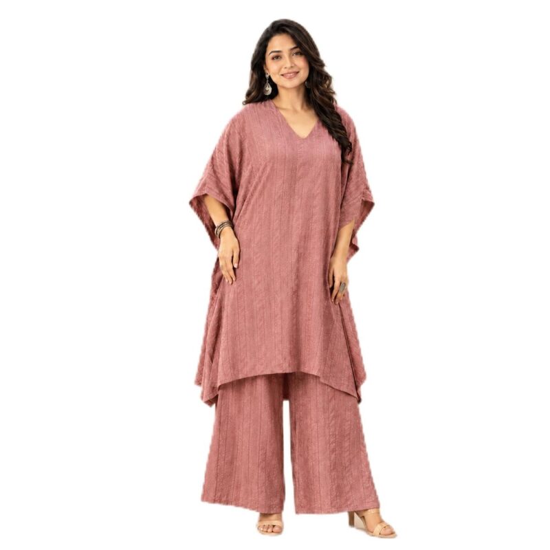 Women's Pure Cotton Kaftan Co-ord Set, Asymmetric Hem