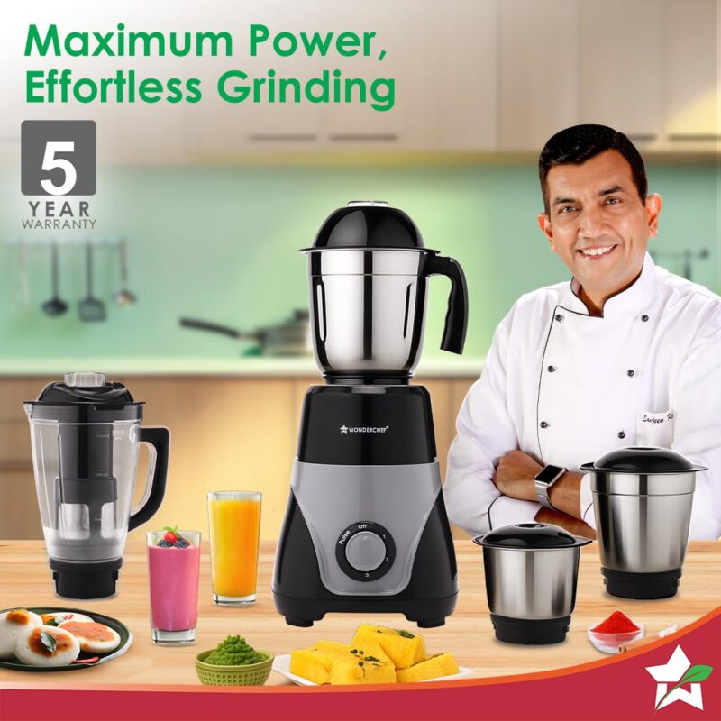 Wonderchef Vista Mixer Grinder | 4 Multi-purpose Jars | 750W | Sharp Stainless-steel Blades | For Masalas, Chutneys, Fresh Fruit Juices | 3-Speed Control | Advanced Safety Features | 2-Year Warranty - Image 2