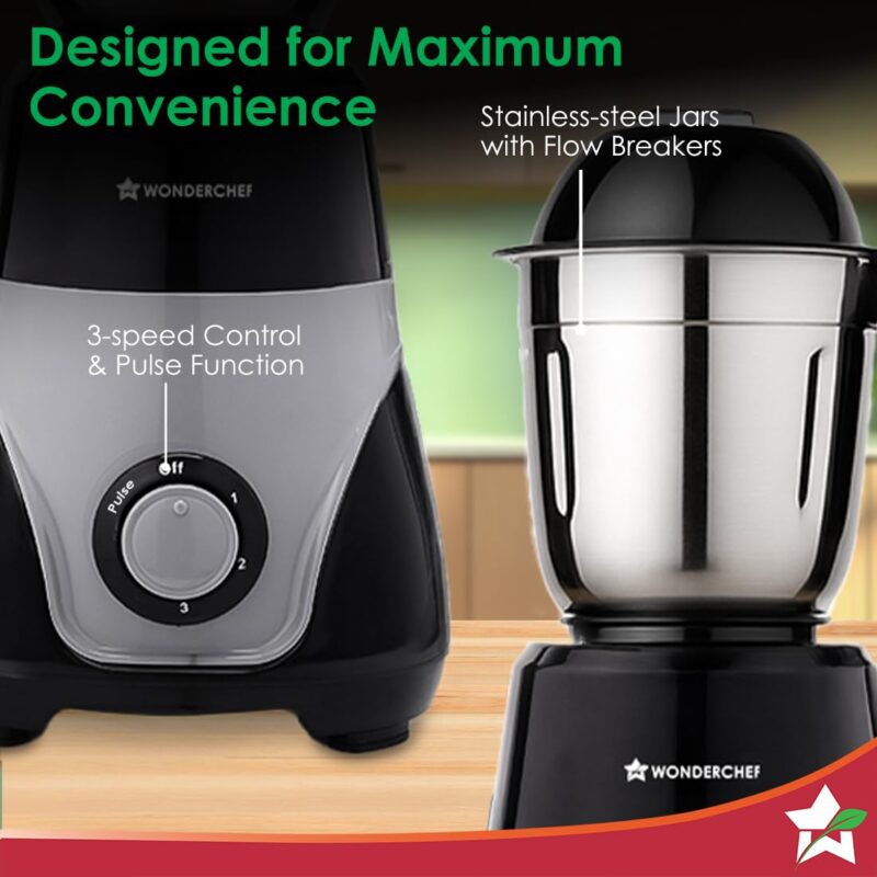 Wonderchef Vista Mixer Grinder | 4 Multi-purpose Jars | 750W | Sharp Stainless-steel Blades | For Masalas, Chutneys, Fresh Fruit Juices | 3-Speed Control | Advanced Safety Features | 2-Year Warranty - Image 7