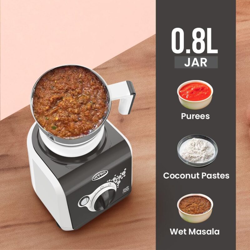 ULTRA Stealth neo MixerGrinder,750W,AISI304 Food Grade SS Jars &Blades,Serrated Stainless Steel Blades,Lesser noise,ABS Body,3Jars Small (0.5L),Medium (0.8L), Large(1.5L), 5Year Motor Warranty - Image 4