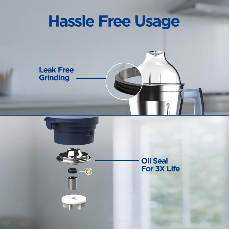 Preethi Blue Leaf Titanium 1000 Watts Mixer Grinder, 7 Jars (4 Stainless Steel Jars, Juicer, Blender), Superfine Grinding for Masalas, Chutneys and Batters, 2 Year Warranty, Lifelong Free Service,Blue - Image 10