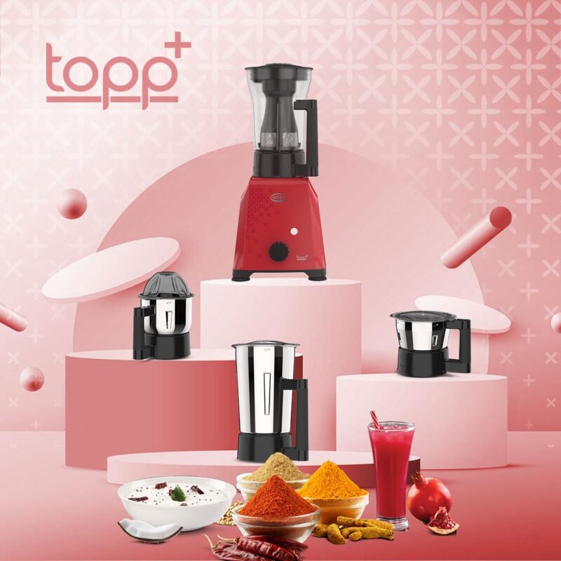 Ultra Topp+ Liquidizer Mixer Grinder - Candy Red | Fast and Heavy-Duty Grinding - 750W Motor with 5 Years Warranty | AISI 304 Food-Grade 4 SS Jar - ABS Body, Liquidizer with Filter 1.2L - Image 9