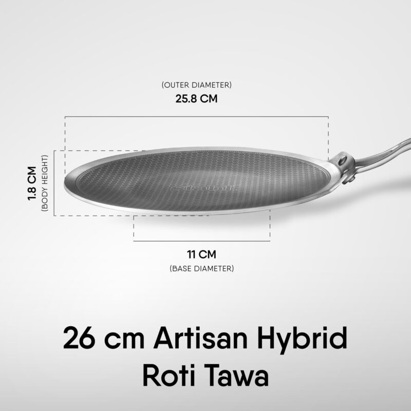 Stahl Artisan Hybrid 26 cm Roti Tawa 4 mm Thick | Triply Stainless Steel Tawa with Honeycomb Structured Stick Resistant Layer | Scratch Resistant Roti Tawa Compatible with Induction & Gas Stove - Image 2