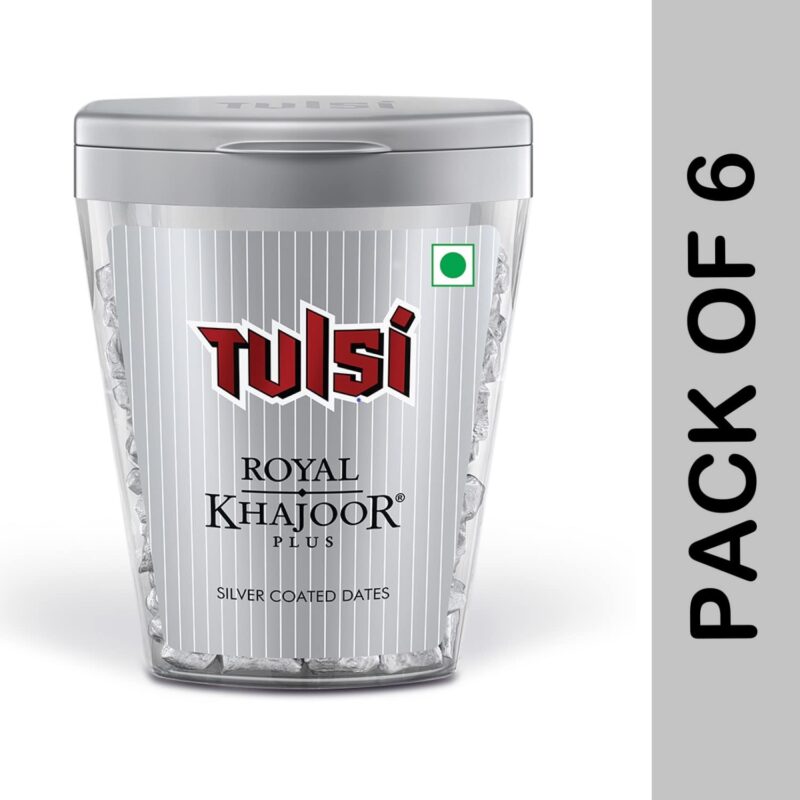 Tulsi Royal Khajoor Plus | Silver Coated Khajoor | Dates| Mint Mouthfreshner Jar | Flip Top Pack,180 Gm - Image 4