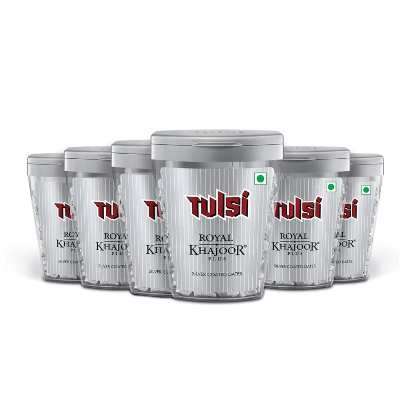 Tulsi Royal Khajoor Plus | Silver Coated Khajoor | Dates| Mint Mouthfreshner Jar | Flip Top Pack,180 Gm - Image 2