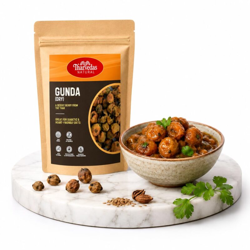 THARVEDAS Natural Gunda Dry | Premium Dried Lasoda Fruits | Traditional Rajasthani Desert Superfood | Sun-Dried & Farm Sourced (250 gm)