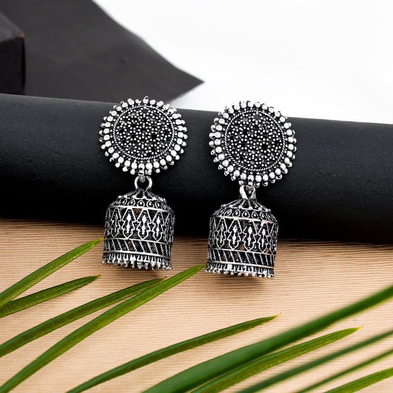 Fashion Frill Multicolor Navratri Oxidised Jewellery Earrings Set For Women Stylish Traditional Pearl Small Jhumki Earings Pair Combo Of 4 - Image 5
