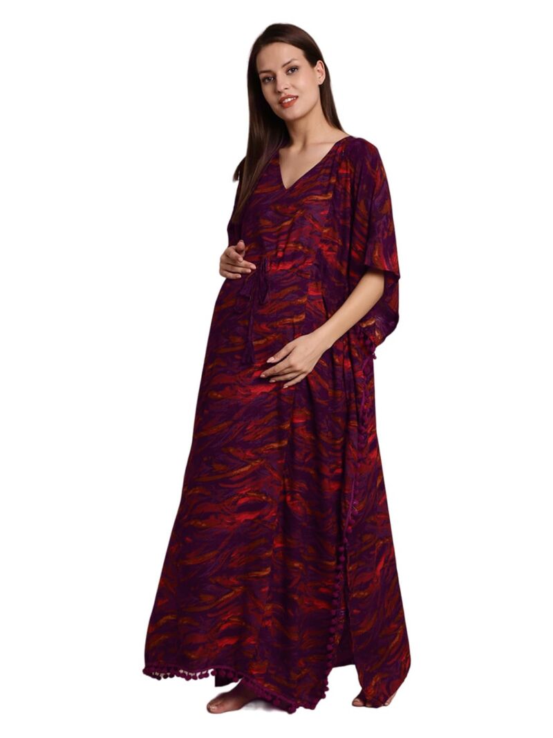 Secret Wish Yellow & Purple Printed Maternity Kaftan (Multi-Color Pack of 2) Free Size/Feeding/Nursing/Zipper/Drawstring/Full Length - Image 3