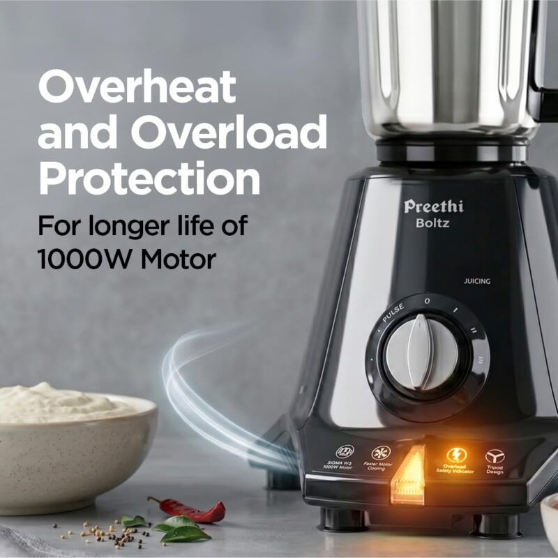 Preethi Boltz 1000W Mixer Grinder, 4 Jars, Superfine grinding in 90 seconds - Image 6