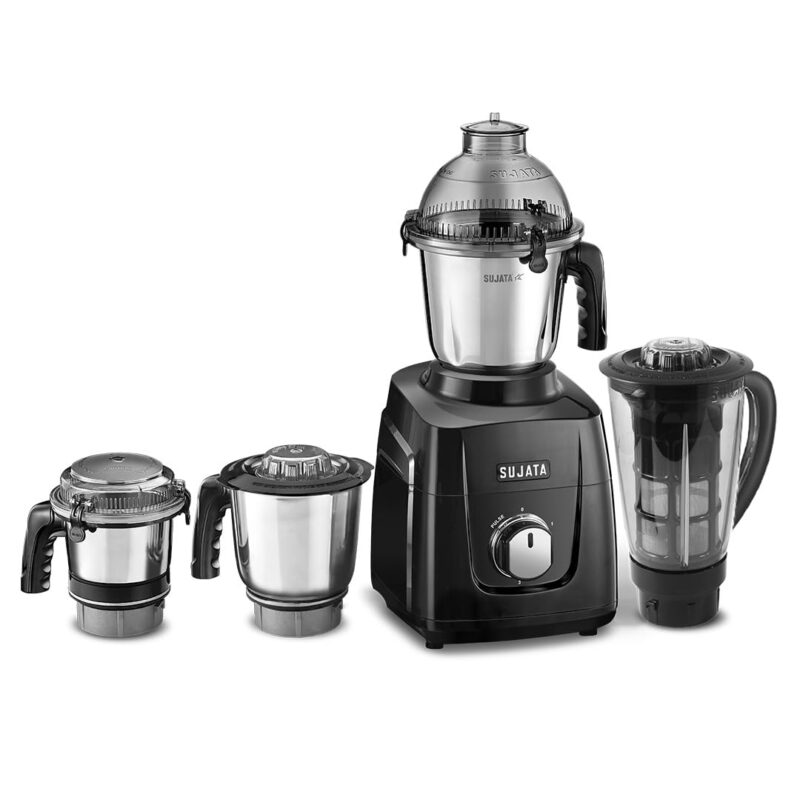 Sujata MG03 Mixer Grinder|1000 Watts Double Ball Bearing Motor Polycarbonate|24000 RPM|Non-Stop 90 Mins|4 Jars including 1750ml Blender with Coconut Milk Extractor, 1500ml, 1000ml, 500ml Jar| (Black)
