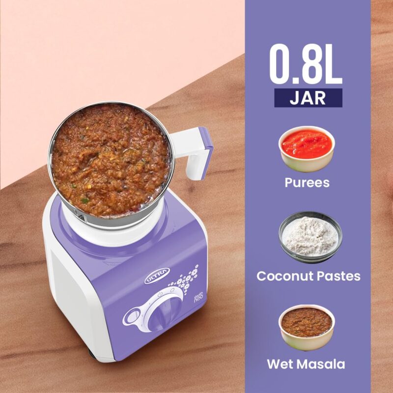 ULTRA Stealth neo MixerGrinder,750W,AISI304 Food Grade SS Jars &Blades,Serrated Stainless Steel Blades,Lesser noise,ABS Body,3Jars Small (0.5L),Medium (0.8L), Large(1.5L), 5Year Motor Warranty - Image 4