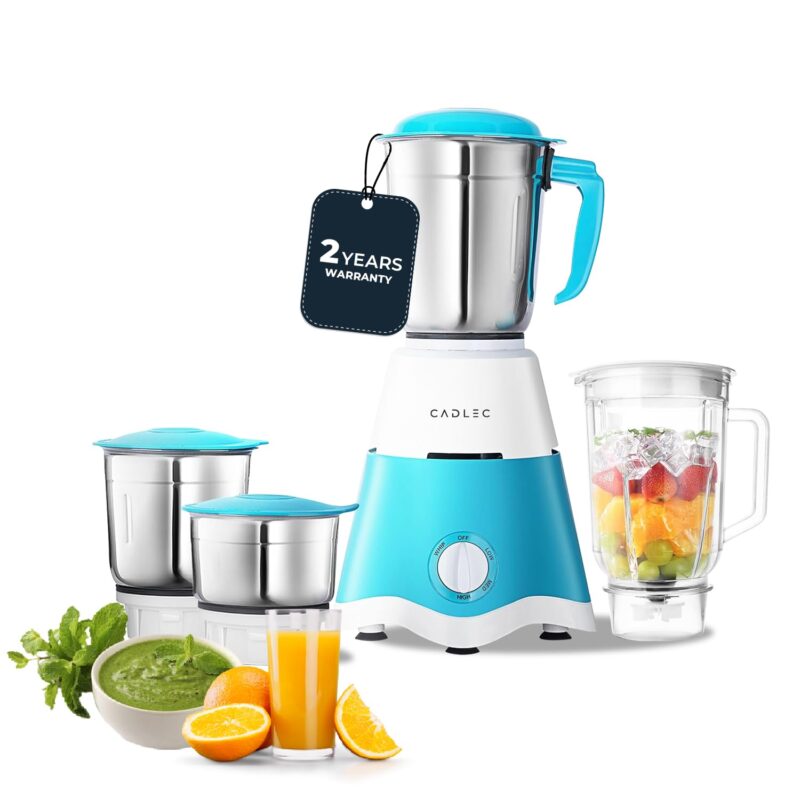 CADLEC Jarsphere 750 Watt Mixer Grinder with 4 Jars | Powerful Motor for Wet & Dry Grinding, Chutney, Mixing & Juicing | Multi-Purpose Mixer Grinder for Kitchen | 2-Year Warranty | Blue & White