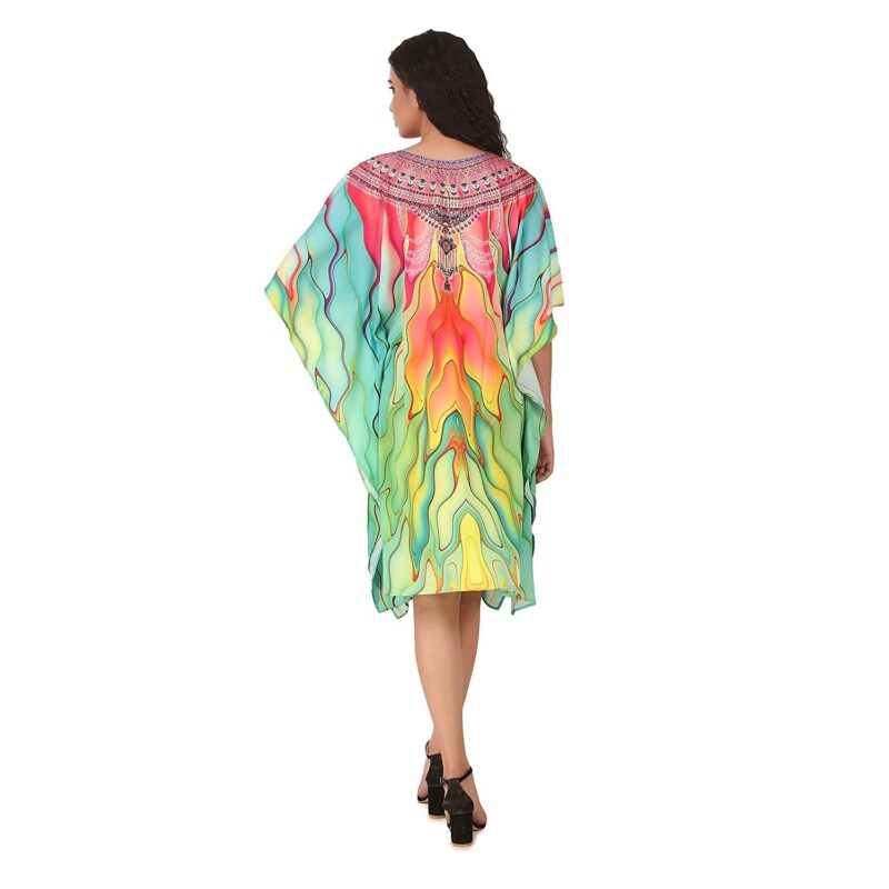 RAVI RAJORIA Georgette Digital Printed Beach Wear Kaftan Blue Free Size R800 | Multi Color 2 | Free Size - Image 2