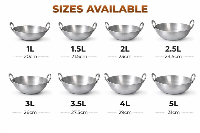 Aluminium Kadhai 5 Litre | Extra Large Deep Fry Pan | Heavy Gauge Aluminum Kadai for Bulk Cooking with Strong Riveted Handles | Multipurpose Frying Pan for Sabzi, Curry & Halwa | Gas Stove Compatible - Image 5