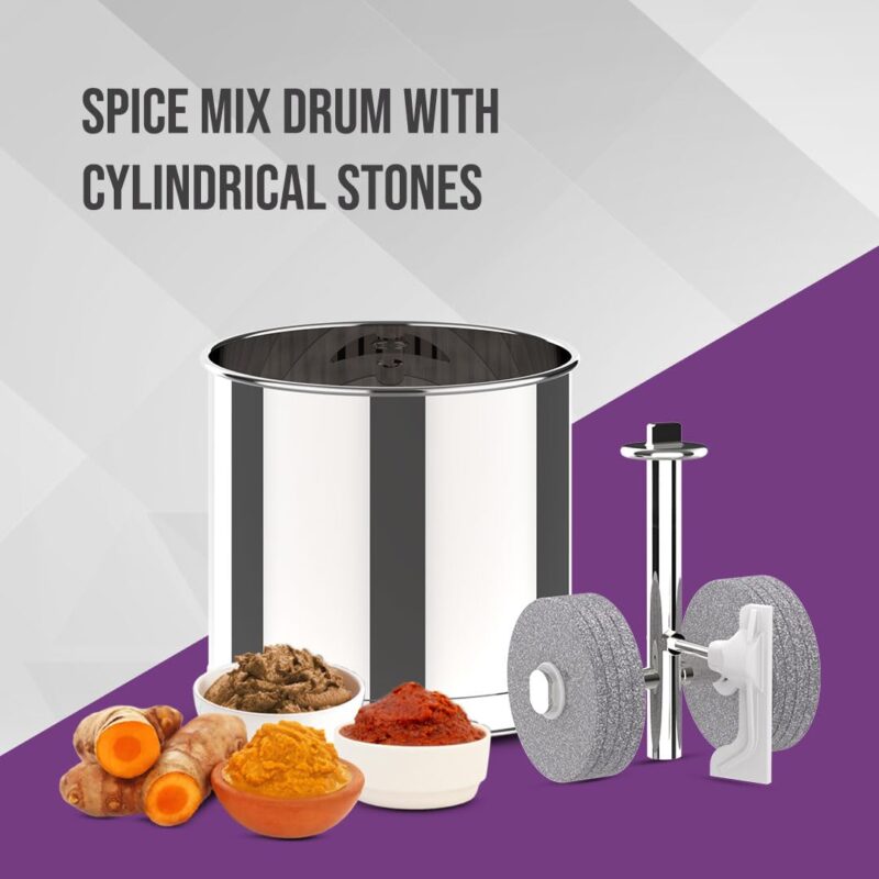 Ultra Grind+ Gold Wet Grinder Celebration Pack | 2L Multiutility Drum with Conical Stones, 1L Spice Mix Drum with Cylindrical Stone, Coconut scraper, Atta kneader & Food Grade Stainless Steel - Image 6