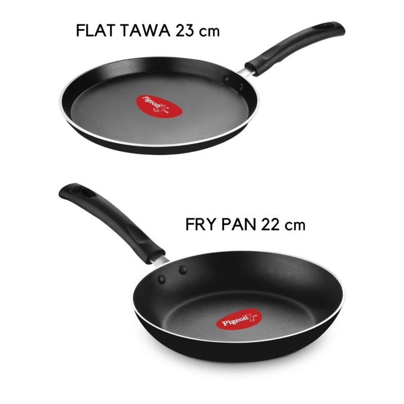 Pigeon Mio Nonstick Aluminum Cookware Gift Set, Includes Flat Tawa, Fry Pan, Kadai with Glass Lid, Kitchen Tool Set, Black, 8 Pieces - Image 3
