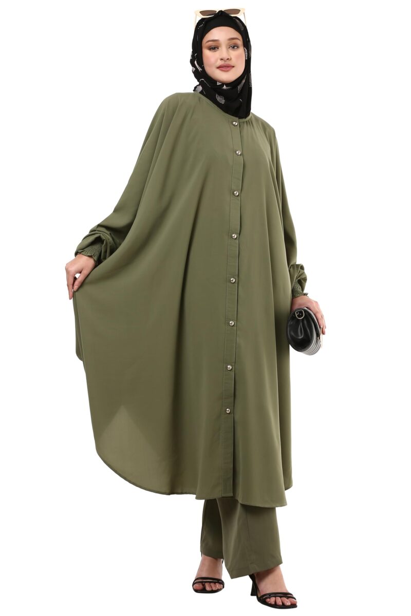 BT - Being Traditional Modest Co-Ord Set for Women - Loose Fit Front Open Free Size Kaftan Top with Trouser (Top: Free Size | Trouser: 2XL, Jade Green) - Image 6