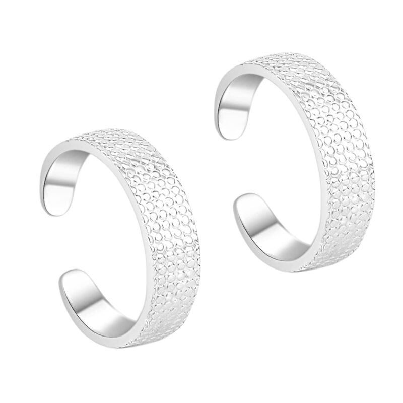 Silver Chest 925 Toe Ring Silver For Women - Pair of 2 Adjustable Size Self Design Sterling Silver Toe Rings Bands