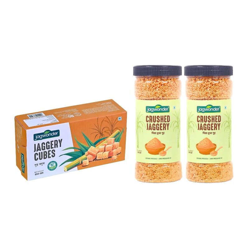 Jagwonder Jaggery Cube(850gm) & Powder(1KG) Super Saving Combo |The Natural Sweetener & Desi Gur |Organic Grown & Chemical Free |Best Ideal Sugar Cubes for Tea |Pure with No Preservatives Added