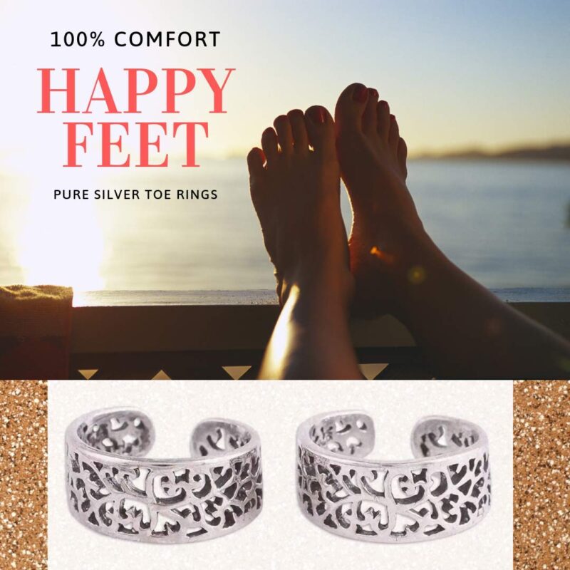 Silver Tree 925 Floral Adjustable Toe Rings for Women & Girls | Pair of Pure Sterling Silver Bichiya Jodvi Jewelry | 925 Silver Everyday Wear (ST727) - Image 3