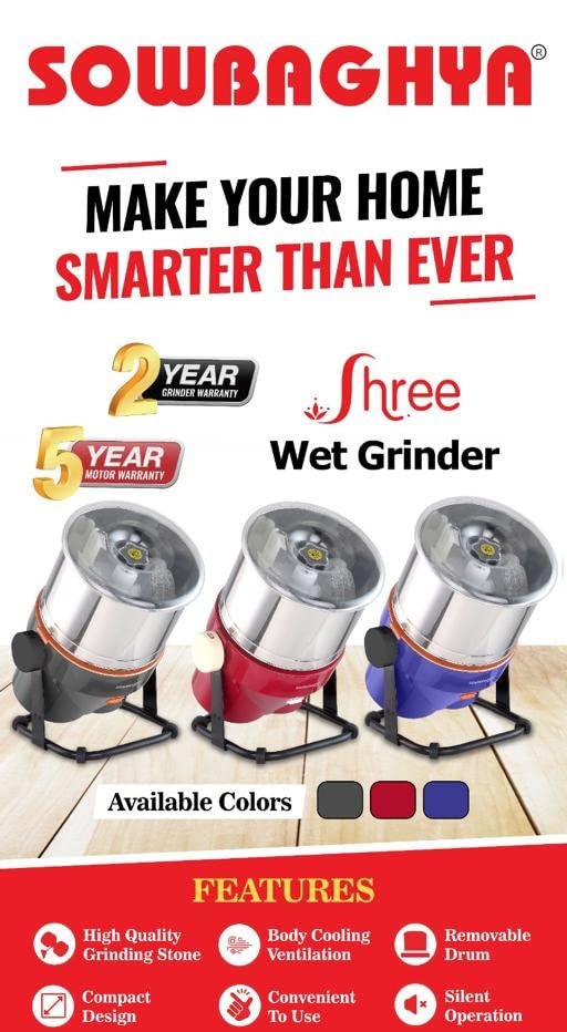 Sowbaghya Shree+ 2L Wet Grinder | Tilting Model | Heavy Duty Motor | Table Top | Ideal for Idli, Dosa & South Indian Batter | with Coconut Scraper & Atta Kneader | 2 Year Warranty - Image 6