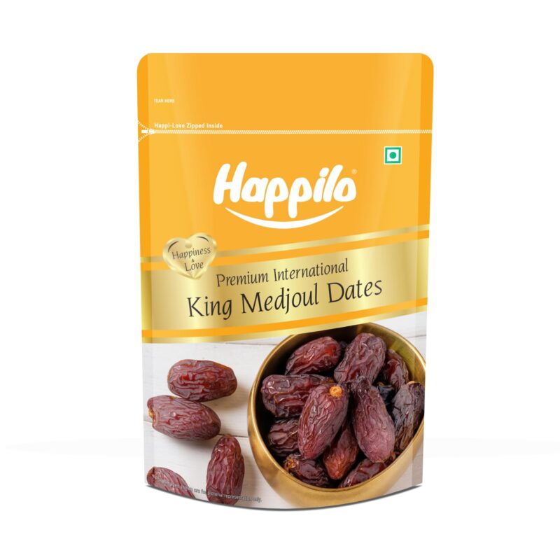Happilo Premium International King Medjoul Dates 200g | Khajur, Khajoor | Dry Fruits | Dates in Fresh | Healthy Snacks | Dry Dates | Soft Chewy Texture | Sweet Caramel Taste