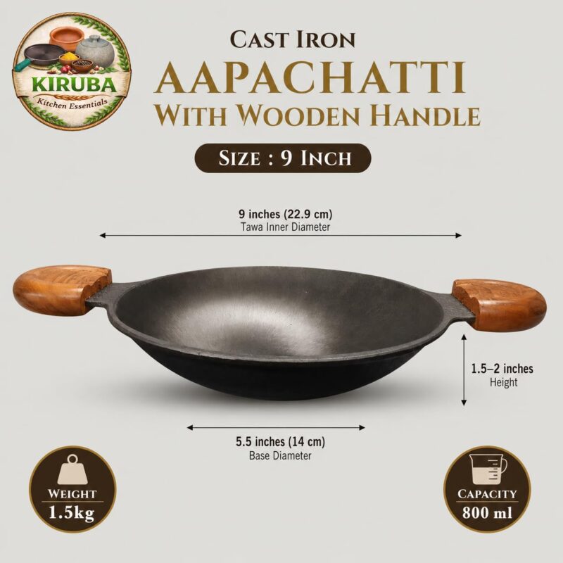 SKS 9 Inch(23 cm) Special Cast Iron Appachatty with Wooden Handle - Image 3