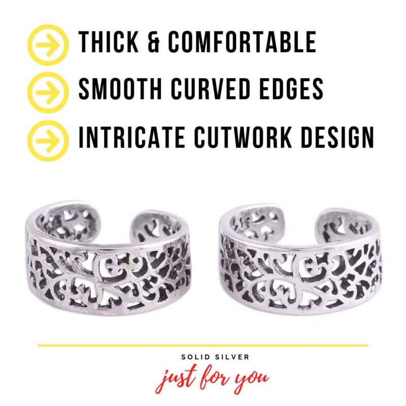 Silver Tree 925 Floral Adjustable Toe Rings for Women & Girls | Pair of Pure Sterling Silver Bichiya Jodvi Jewelry | 925 Silver Everyday Wear (ST727) - Image 2