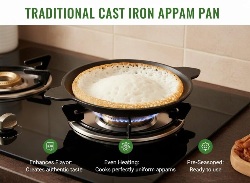 Cast Iron Appam Pan(Appachatty) | 100% Pure & Cast Iron | Naturally Non-Stick | Heavy-Duty | Even Heat Cooking | Made in India - Image 4