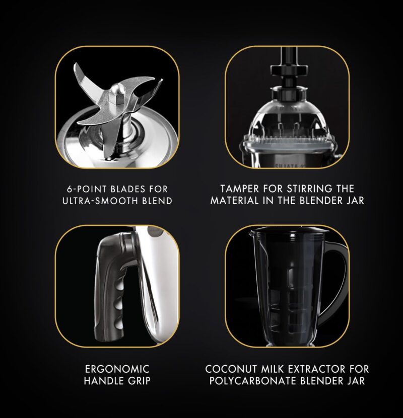 Sujata MG03 Mixer Grinder |1000 Watts Double Ball Bearing Motor|24000 RPM|Non-Stop 90 Mins Running|4 Jars including 1750ml Blender with Coconut Milk Extractor, 1500ml, 1000ml, 500ml Jar| Red & Black - Image 3