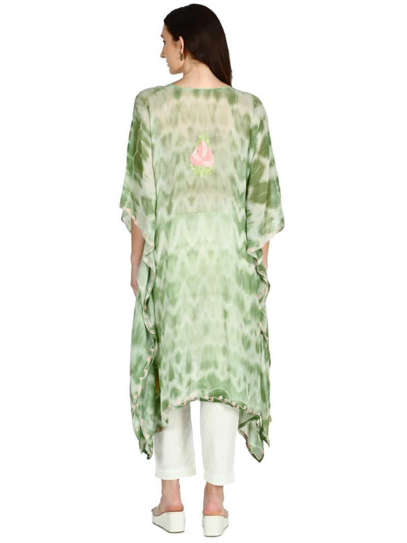 TVAREETAZ Women Kashmiri Shibori Georgette Kaftan, Printed Pattern, Lightweight Fabric, Free Size, Relaxed Fit (TAZ108) Multicolour - Image 2
