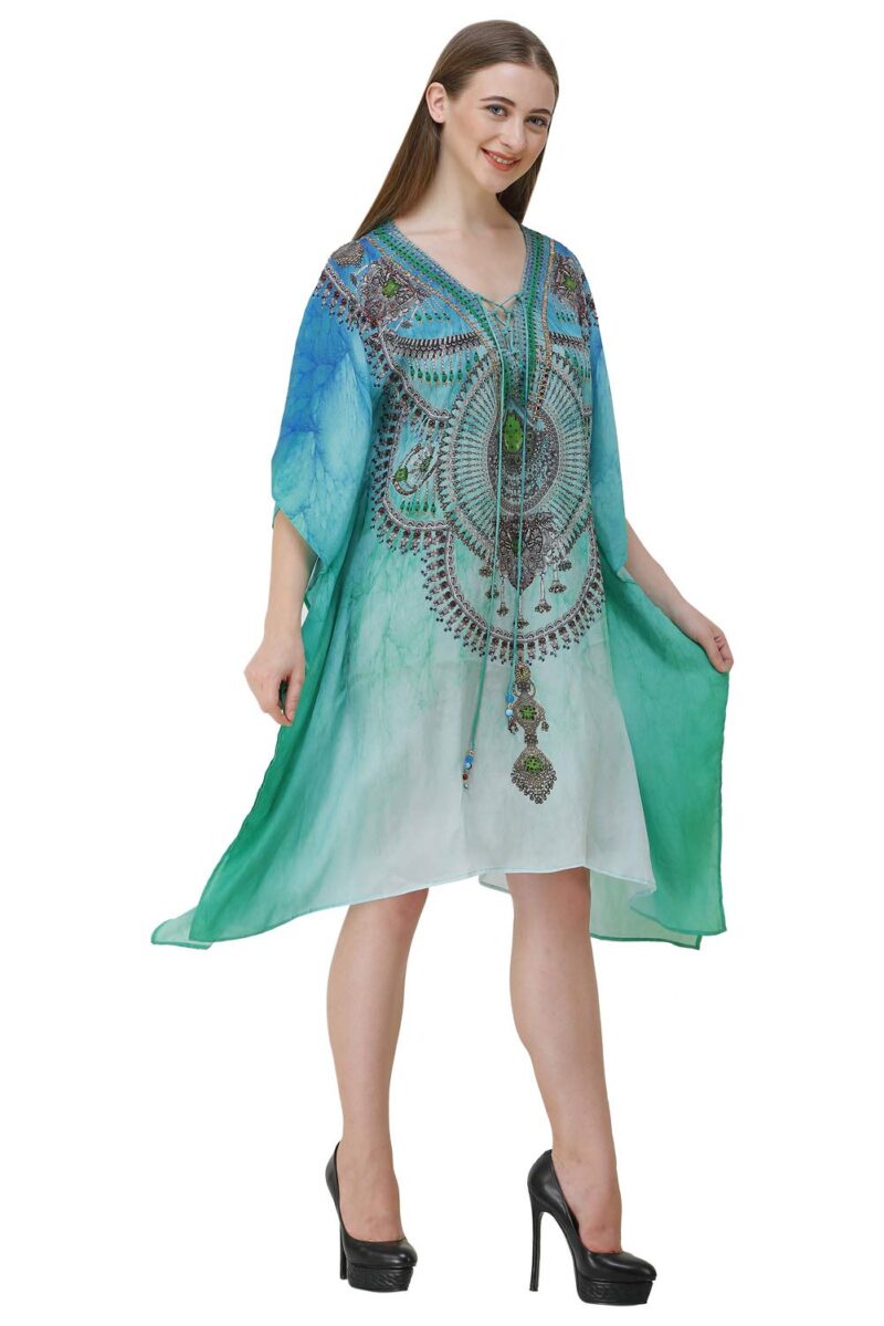 CURVSHAPE Natural Crepe Digital Printed Beach Wear Designer Kaftan for Women's | Free Size - Multicolour | Multicolor 10 | Free Size - Image 3