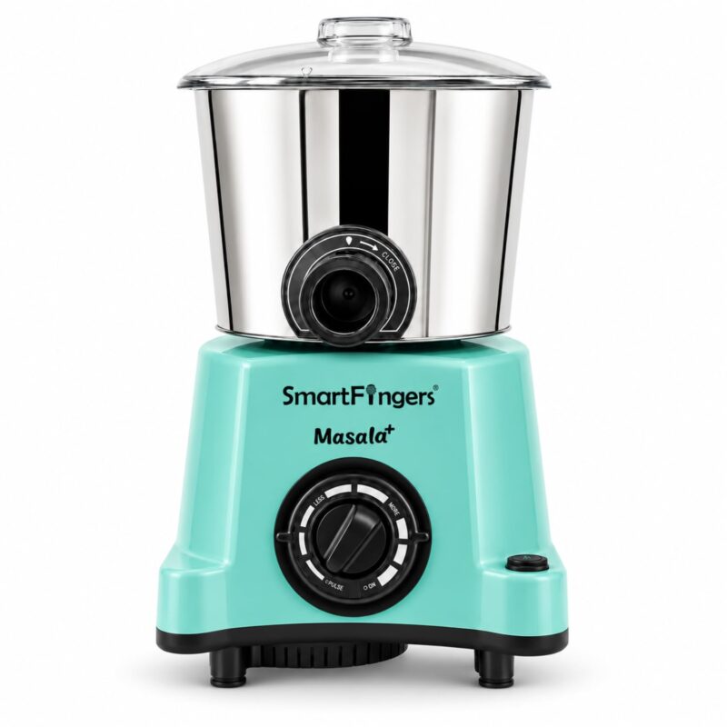 SmartFingers Masala + Table Top Wet Grinder 230V, 3 Liter, Green with Coconut Scrapper & Atta Kneader Attachment | Hands-Free Batter Dispenser | Top Wiper, 220W Motor | 5 Years Warranty | ABS