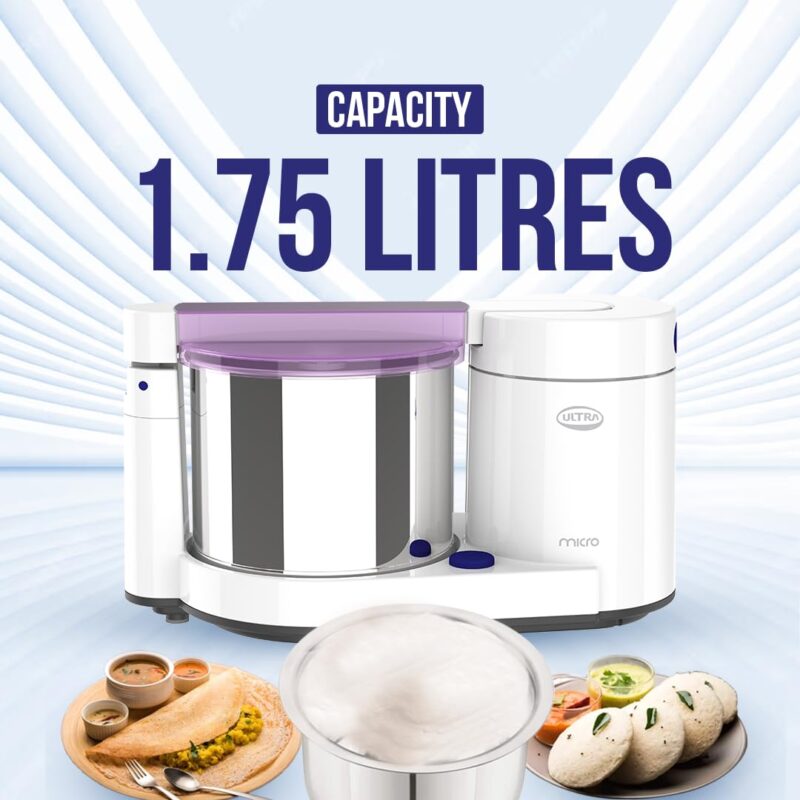 Ultra Micro 1.75 Ltr Table Top Wet Grinder with 85W & Conical Grinding Stones - Image 6