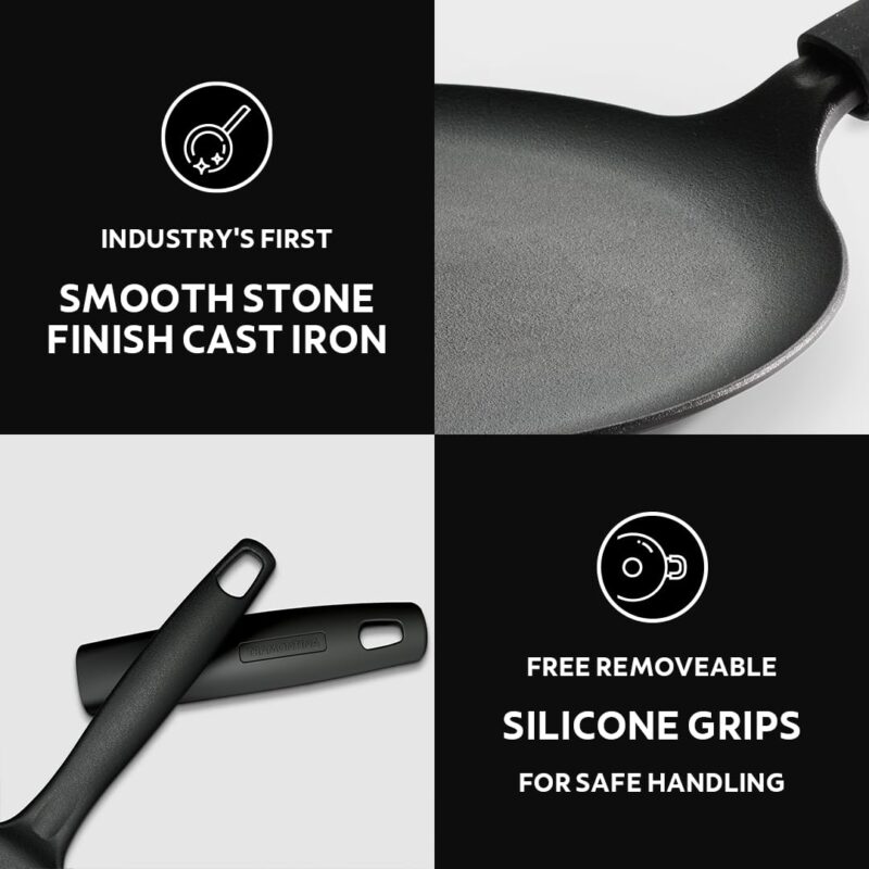 TRAMONTINA TITANEX 24cm Pre-Seasoned Cast Iron Dosa Tawa | Flat Surface with Raised Edges | for Dosa, Uttapam, Cheela, Paratha | Induction & Gas Compatible | Non-Slip Handle - Image 4