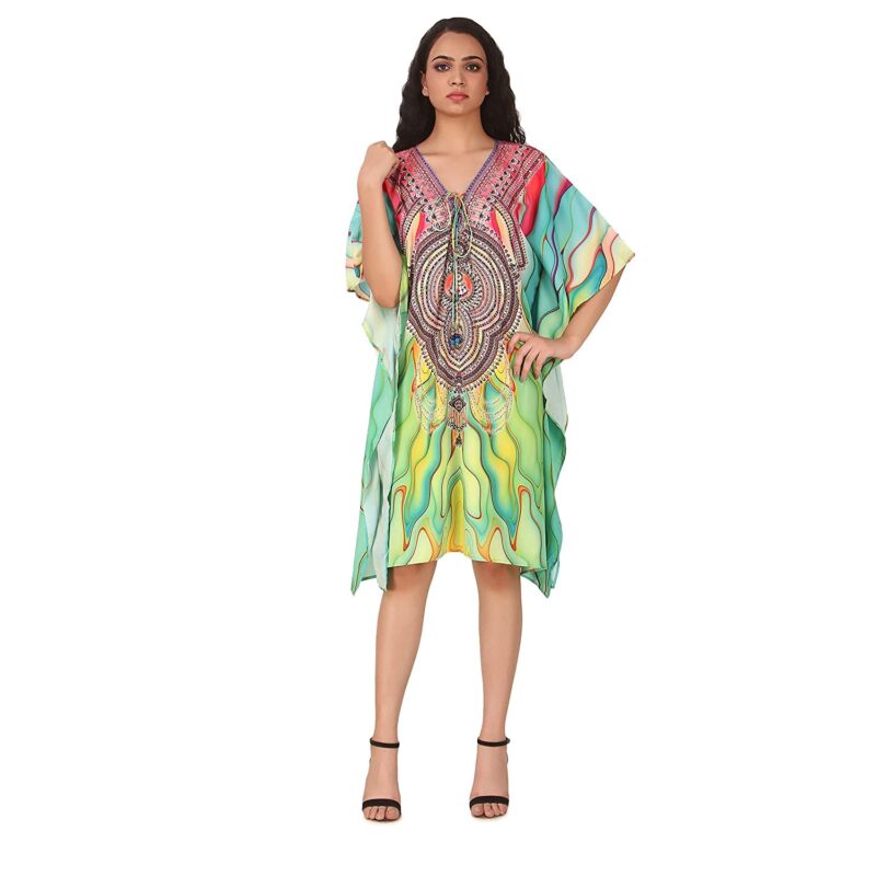 RAVI RAJORIA Georgette Digital Printed Beach Wear Kaftan Blue Free Size R800 | Multi Color 2 | Free Size