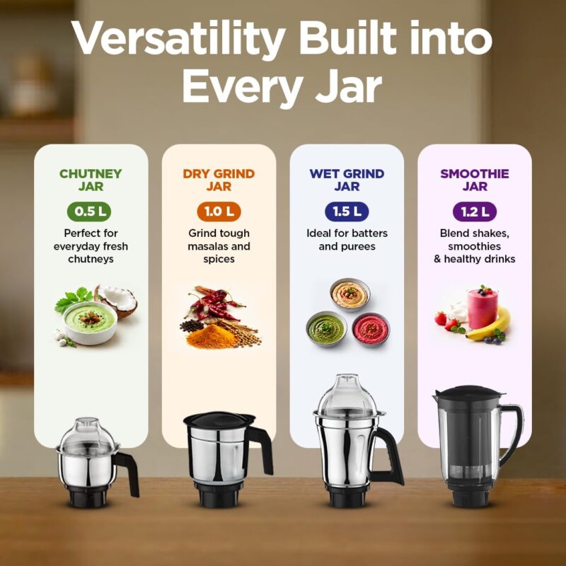 Preethi Zodiac Glitter 750W Mixer Grinder, 5 Jars, Food Processor & Juicer - Image 4