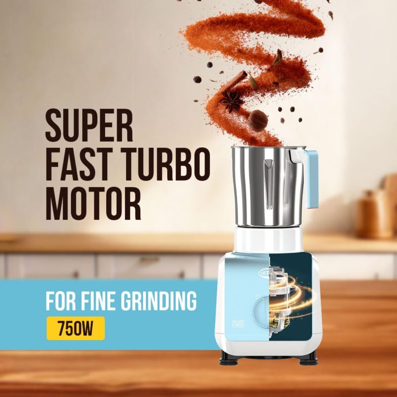 Stealth Elite MixerGrinder,750W,AISI304 FoodGradeSSJars &Blades,Serrated Stainless Steel Blades,ABS Body,3Jars Small (0.5L),Medium (0.8L), Large(1.5L),5Year MotorWarranty(Granite Black) (SKY BLUE) - Image 7