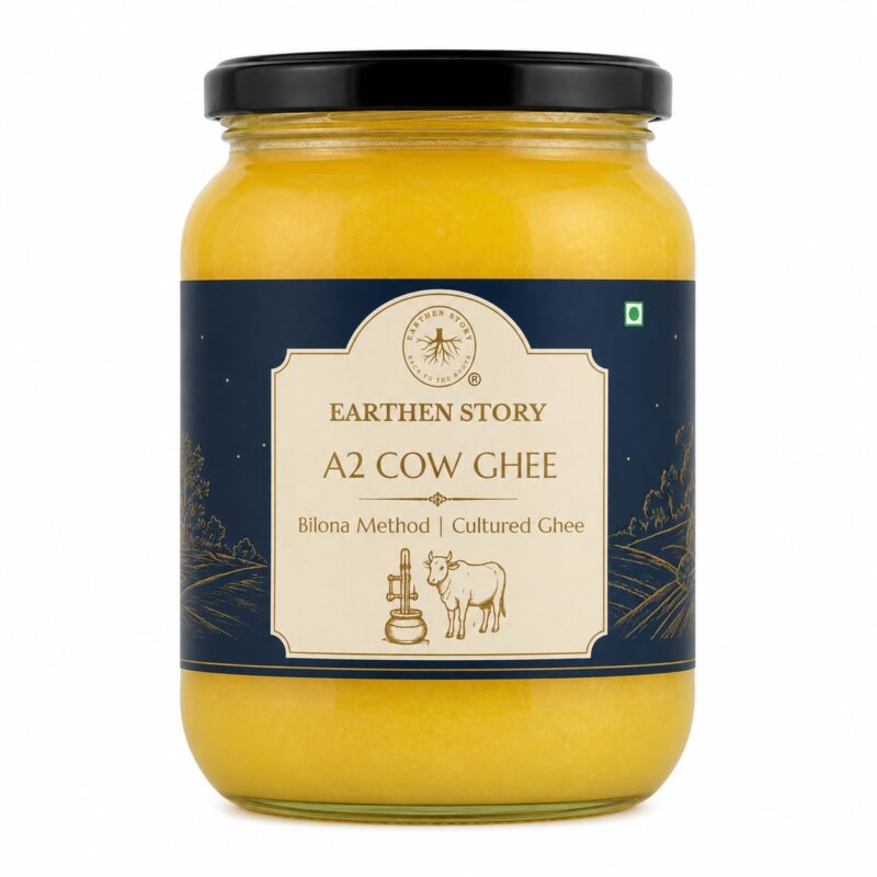 Earthen Story A2 Ghee from Desi Cow 500ml | Lab Tested for 250+ Pesticides | Traditional Bilona Method from Curd | Pure Vedic A2 Cow Ghee in Glass Jar