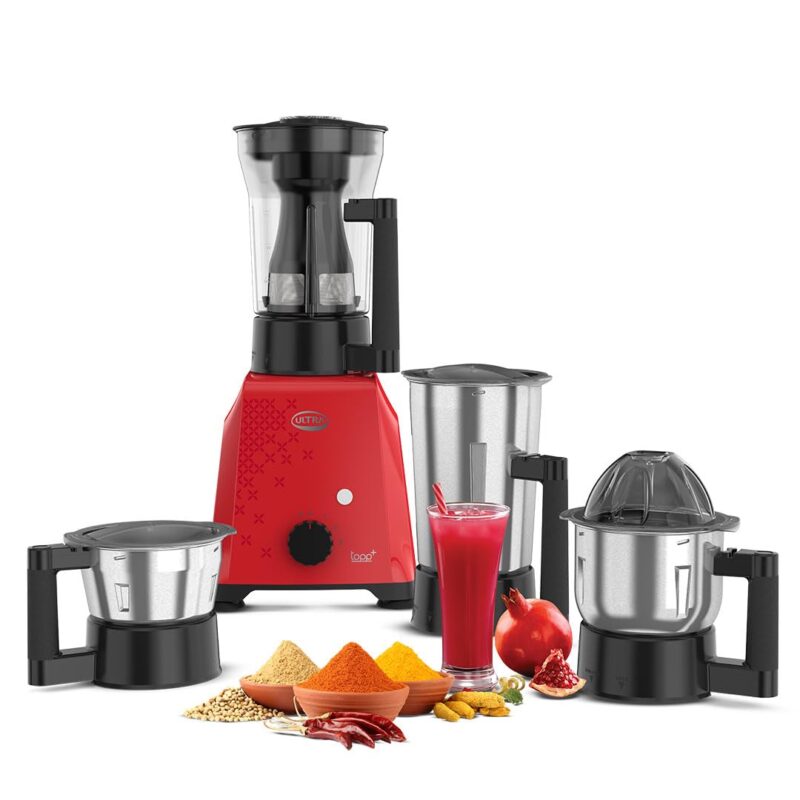 Ultra Topp+ Liquidizer Mixer Grinder - Candy Red | Fast and Heavy-Duty Grinding - 750W Motor with 5 Years Warranty | AISI 304 Food-Grade 4 SS Jar - ABS Body, Liquidizer with Filter 1.2L
