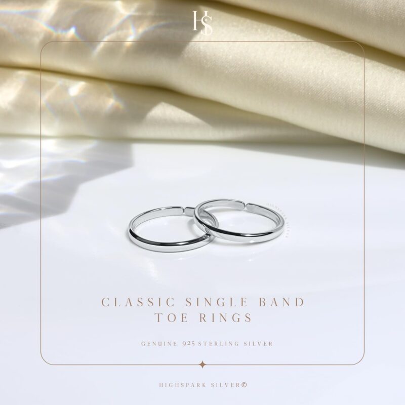 HighSpark Single Line Silver Toe Rings for Women | 92.5 Sterling Silver Hypoallergenic Adjustable Toe Rings | Minimal & Elegant Designs - Single Line- 1 Pair - Image 2