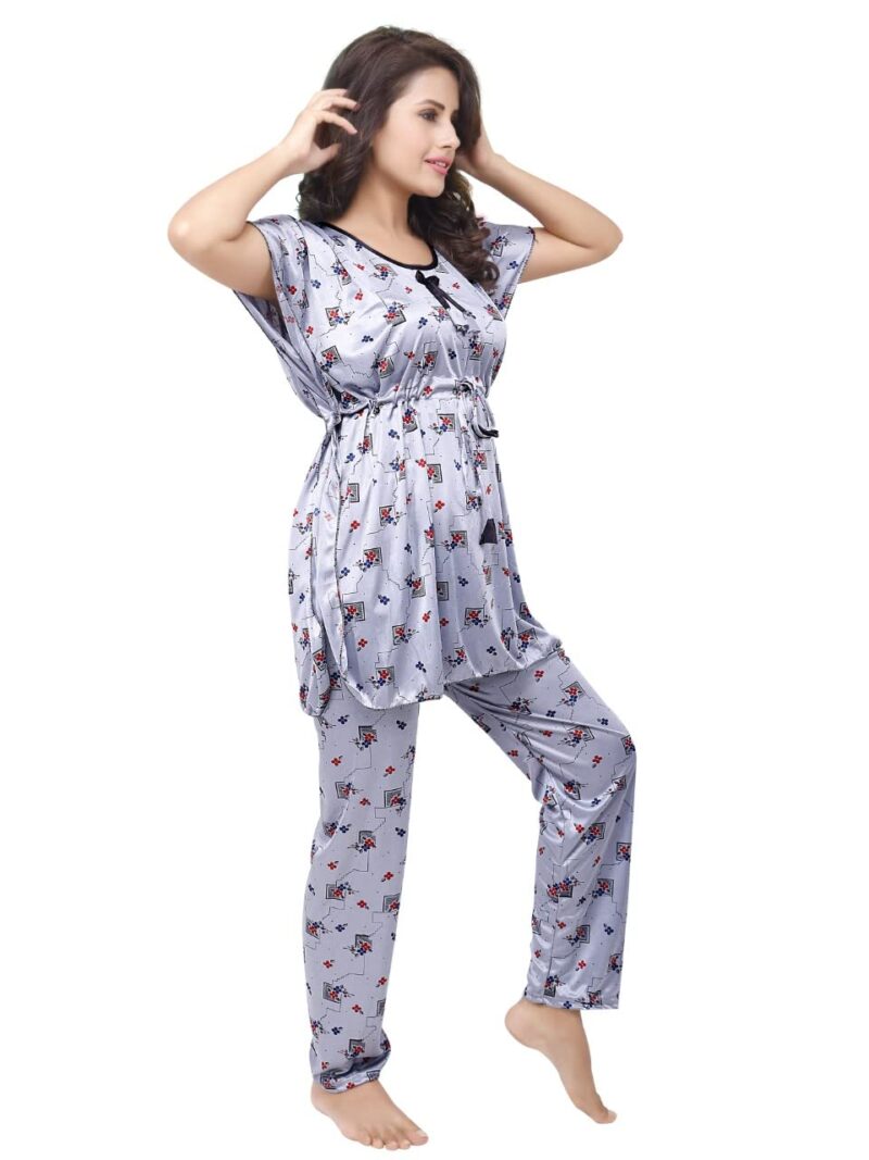 G4Girl Long Printed Kaftan Nightsuit (Free Size, Peach) (Free Size, Grey) - Image 3
