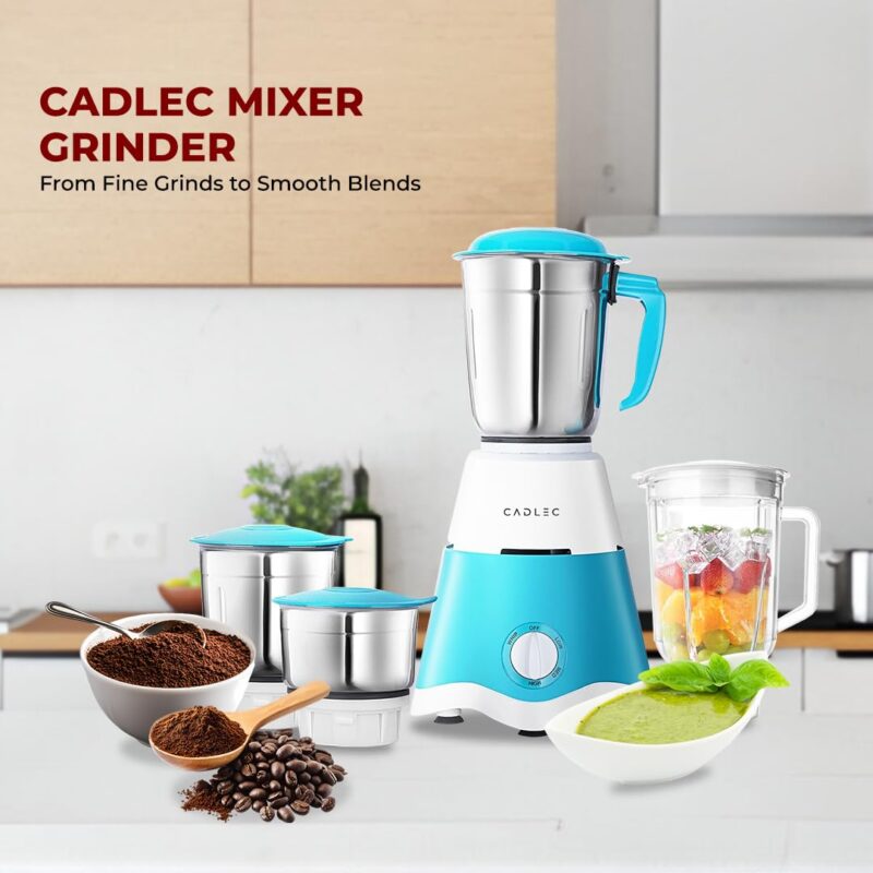 CADLEC Jarsphere 750 Watt Mixer Grinder with 4 Jars | Powerful Motor for Wet & Dry Grinding, Chutney, Mixing & Juicing | Multi-Purpose Mixer Grinder for Kitchen | 2-Year Warranty | Blue & White - Image 2