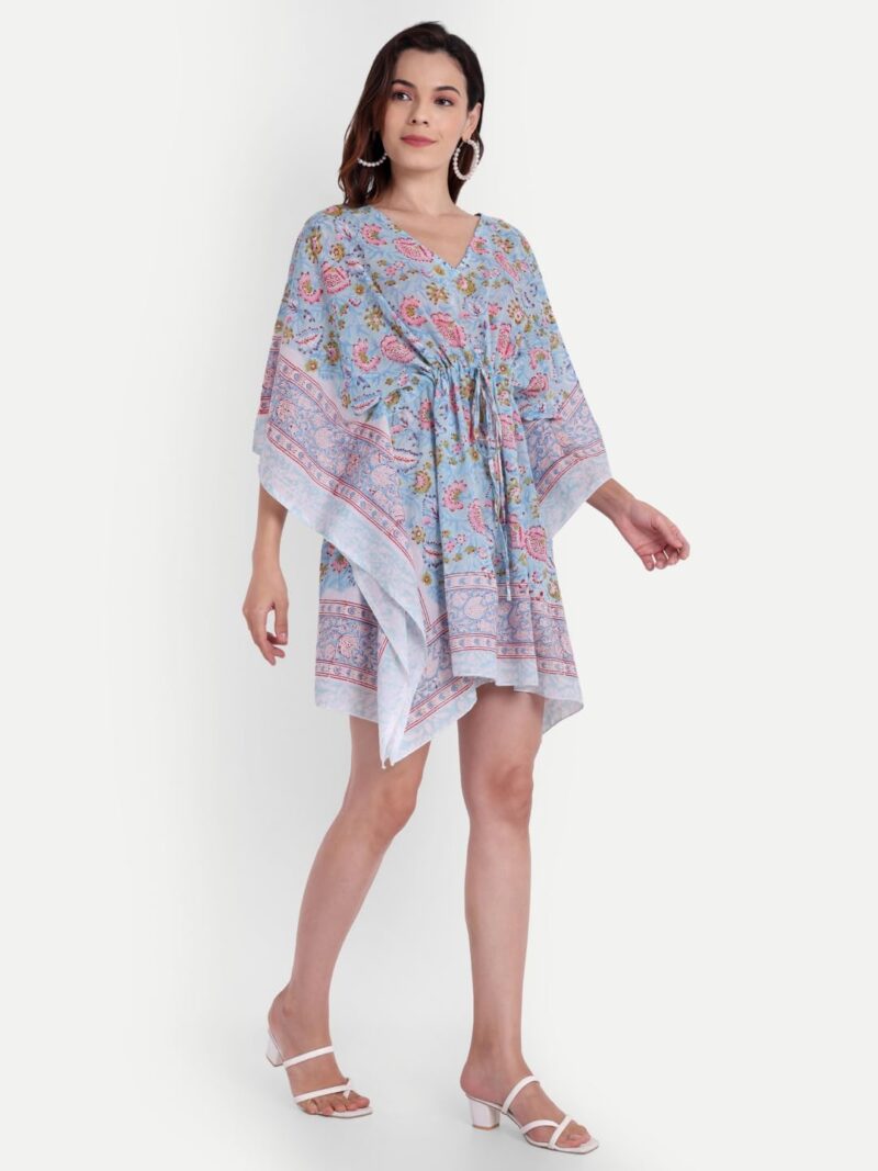 BOHEKANT Cotton Women Stylish Hand Block Print Short Length Kaftan, Night Wear, Loungewear, Night Dress, Casual Wear-02 (Free Size, Multi1) - Image 3